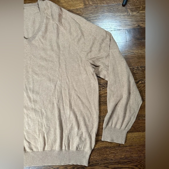 J Crew Cotton Cashmere Blend Sweater Pullover Knit V Neck Lightweight Brown XL - Picture 2 of 5